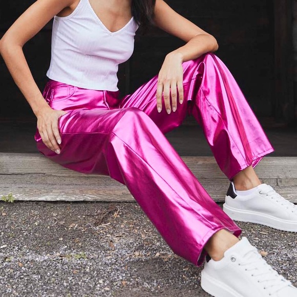 BLANKNYC X Free People Women 25 Pink First Blush Vegan Leather Franklin Pant NWT - Picture 2 of 15